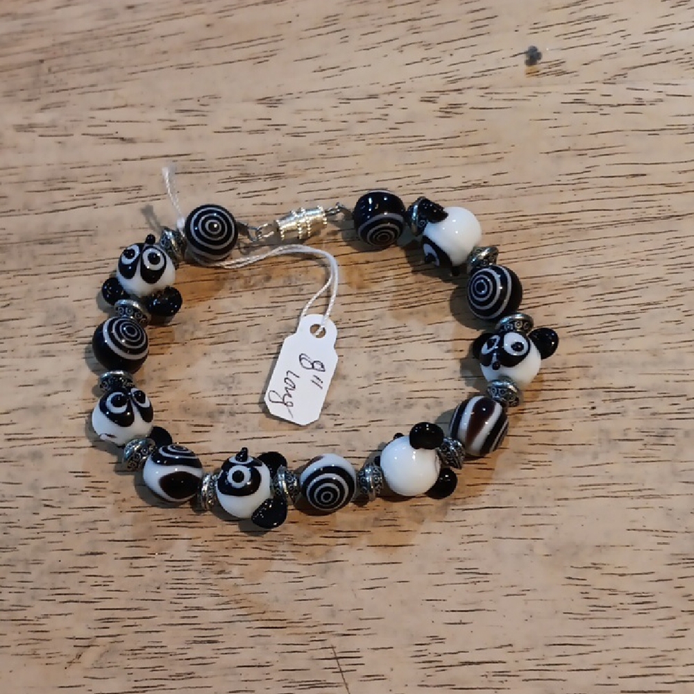 Handmade Black and White Panda Head Beaded Bracelet
